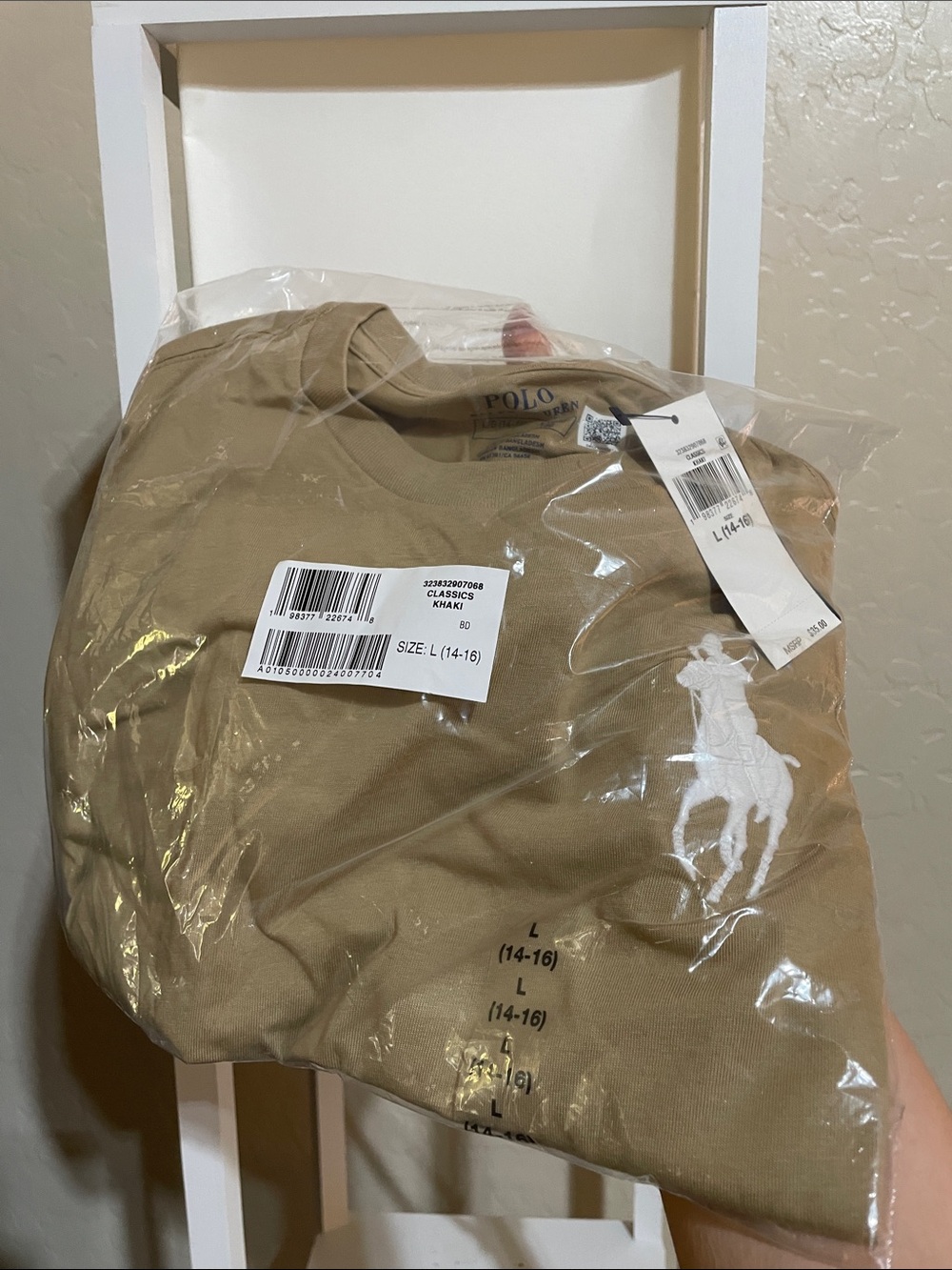 Polo by Ralph Lauren Khaki Tee with White Logo
